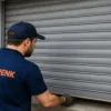 Elektrik kesildiğinde otomatik kepengi manuel açma koluyla açan servis teknisyeni