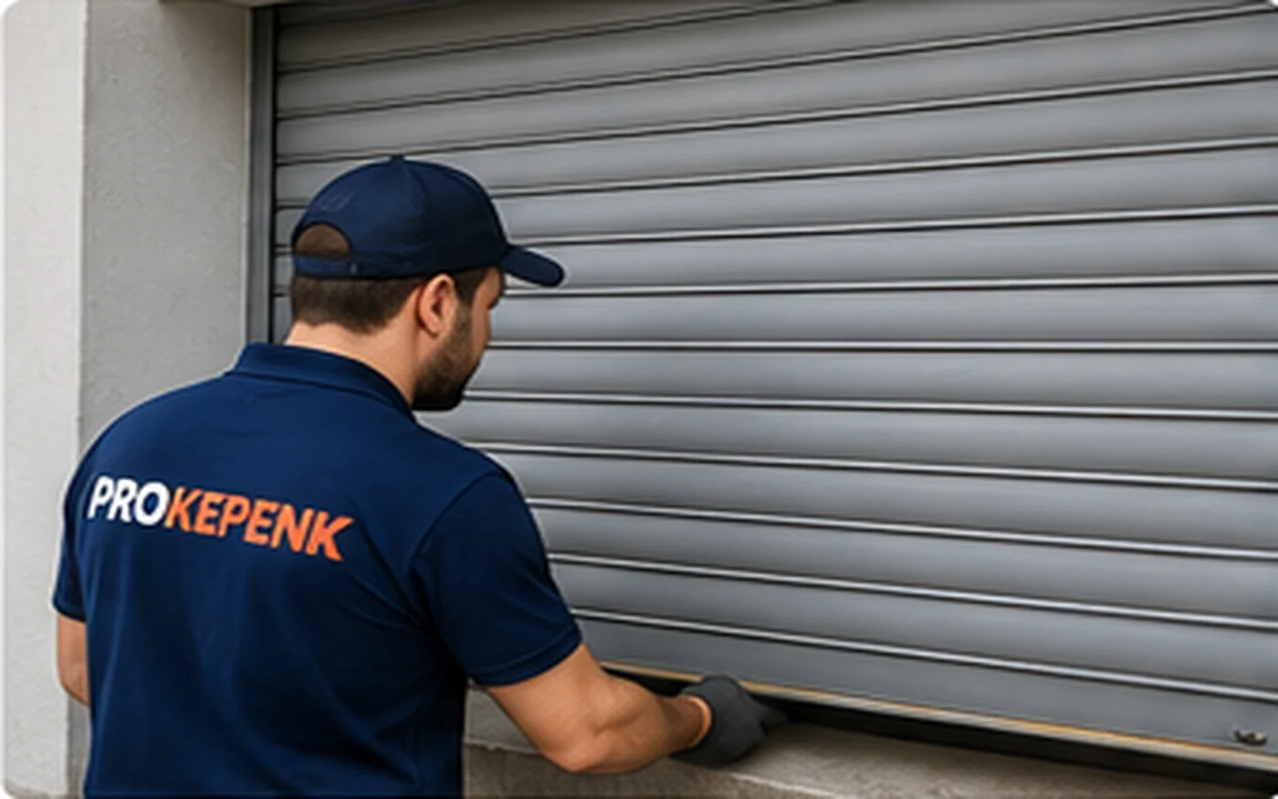 Elektrik kesildiğinde otomatik kepengi manuel açma koluyla açan servis teknisyeni