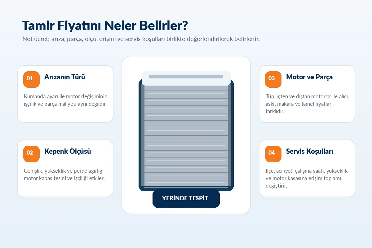 Otomatik kepenk tamir fiyatını etkileyen arıza motor ölçü ve servis faktörleri