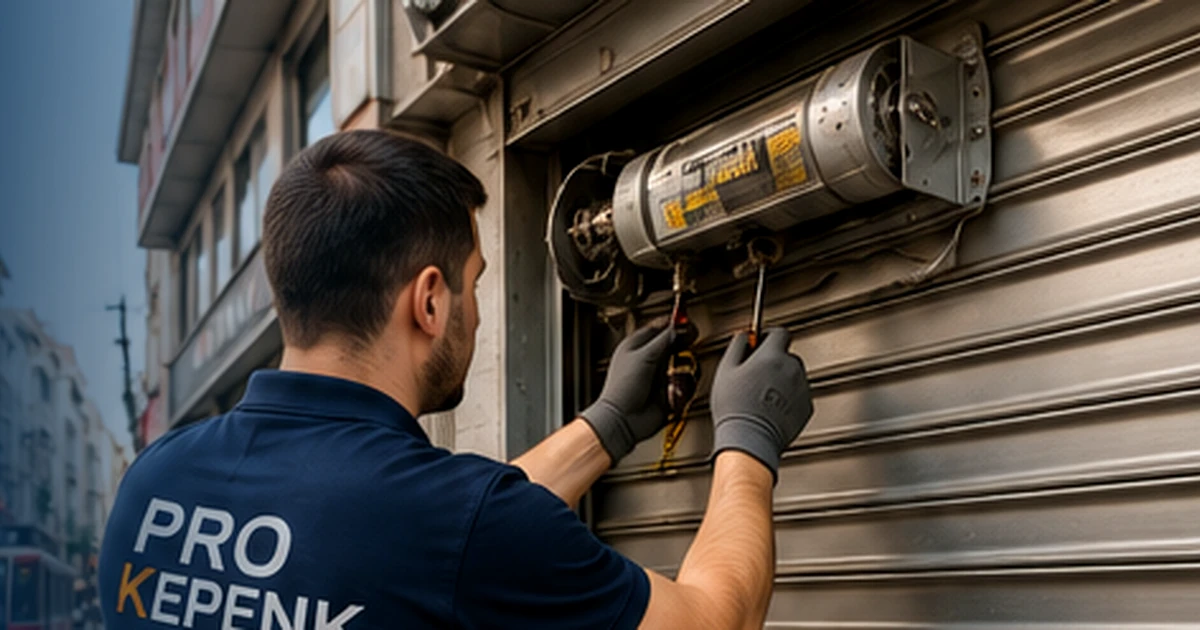 Aksaray’da otomatik kepenk motorunu kontrol eden teknik servis çalışanı