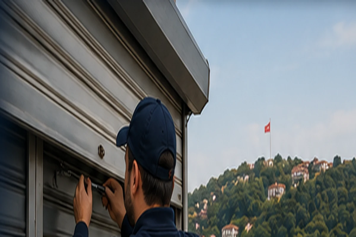 Beykoz iş yeri kepenginin ray ve hareket dengesini kontrol eden teknisyen