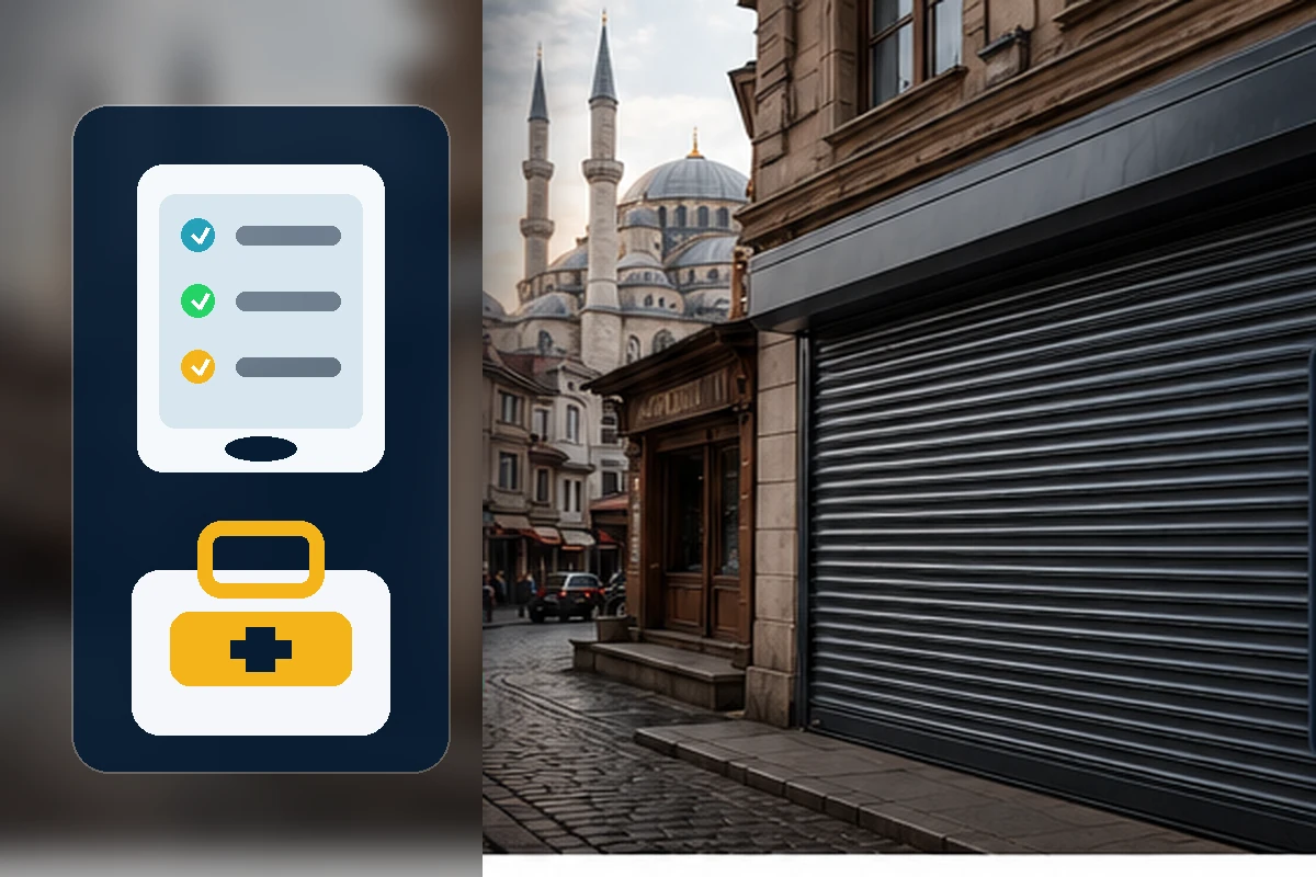 Otomatik kepenk mekanizmasını güvenli ekipmanla kontrol eden servis teknisyeni