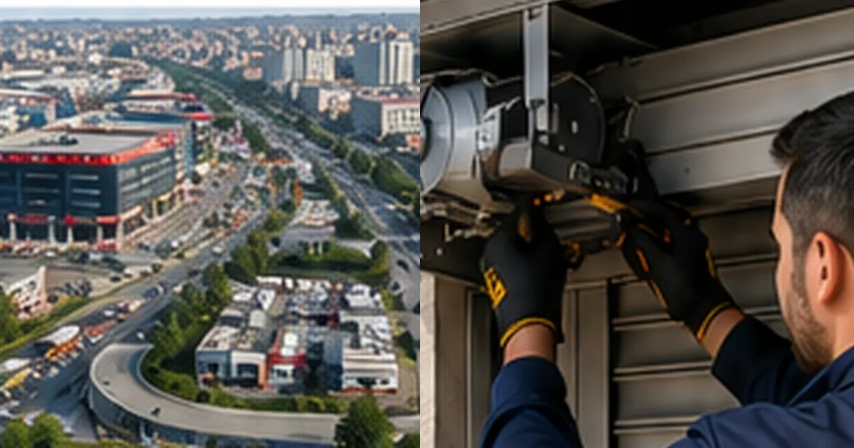 Güneşli kepenk tamiri için otomatik kepenk motorunu kontrol eden teknik servis çalışanı