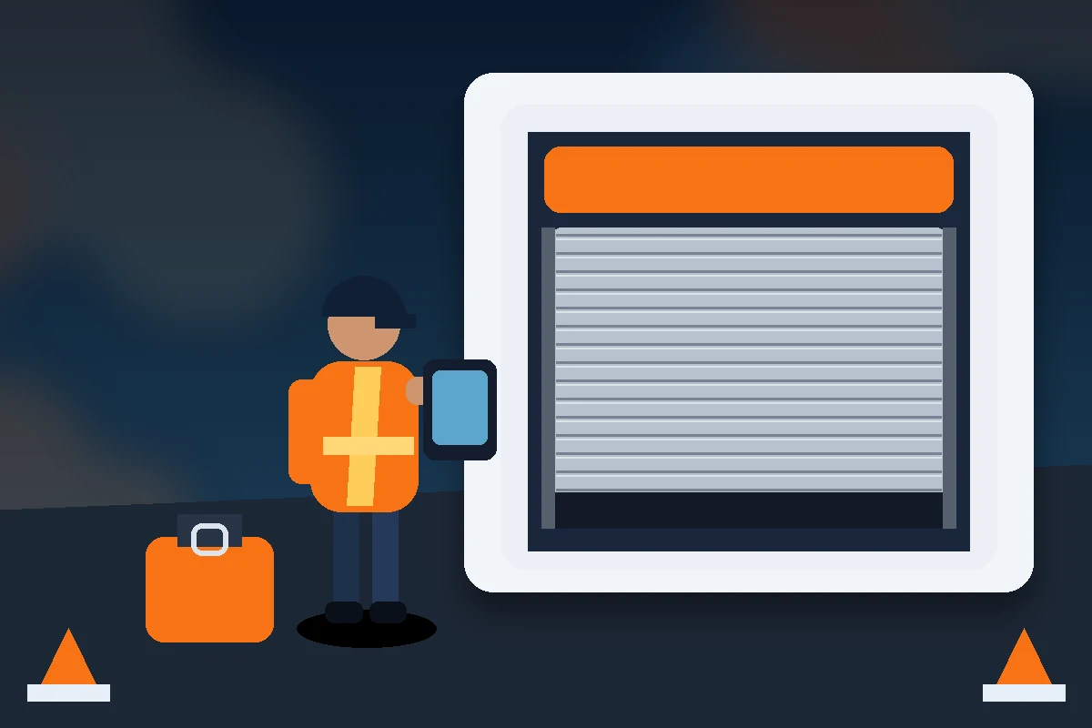 İstanbul'da otomatik kepenk arızasını tabletle inceleyen servis teknisyeni