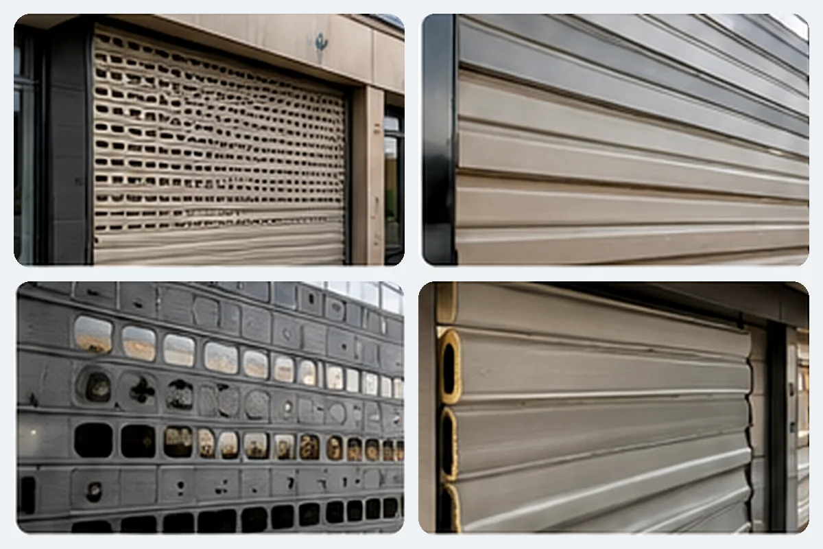 Galvaniz, delikli, alüminyum ve koyu renkli otomatik kepenk model detayları