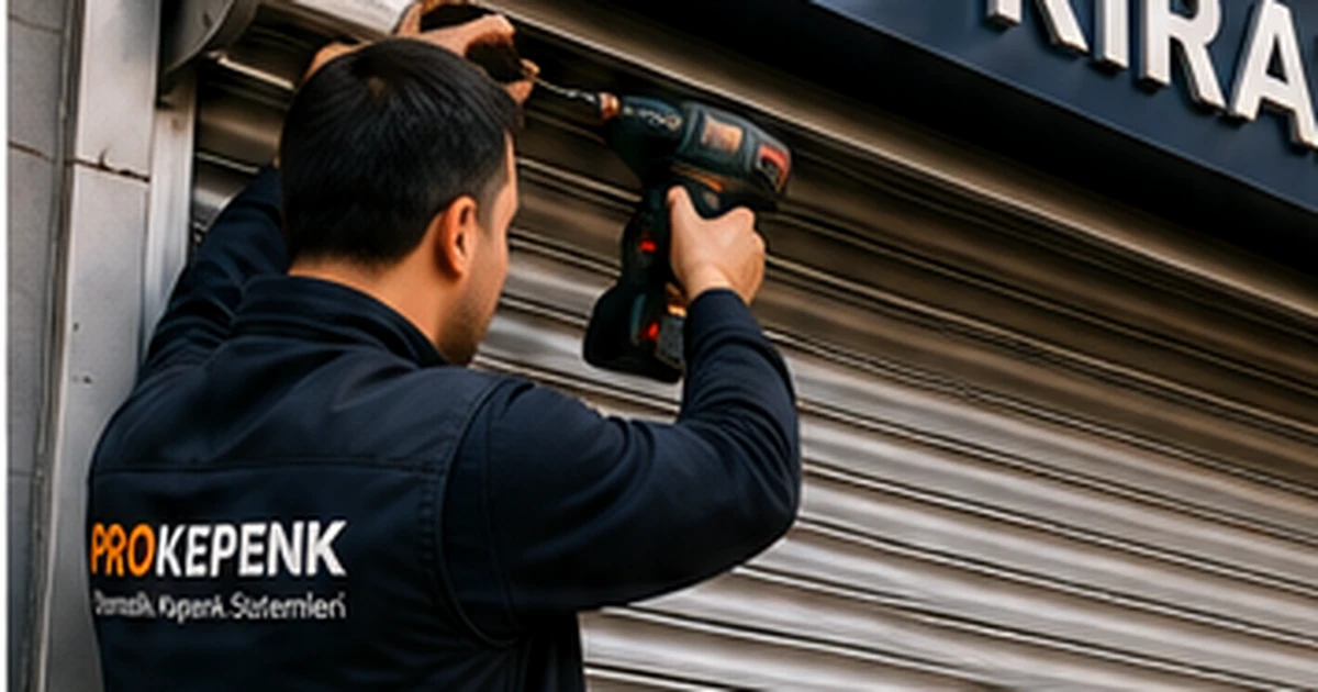 Kirazlı kepenk tamiri için otomatik kepenk üst mekanizmasını kontrol eden teknisyen