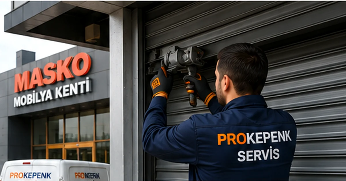 MASKO otomatik kepenk tamiri için mobilya mağazası girişinde teknik servis