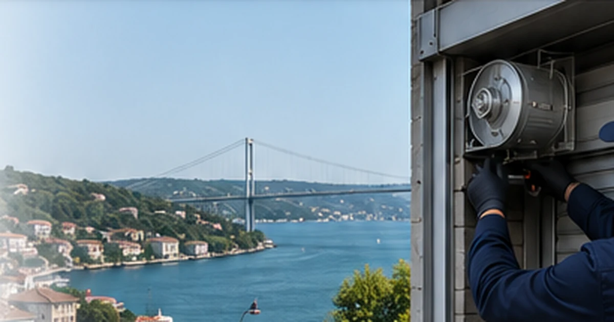 Sarıyer otomatik kepenk tamiri için Boğaz hattında motor kontrolü yapan teknisyen