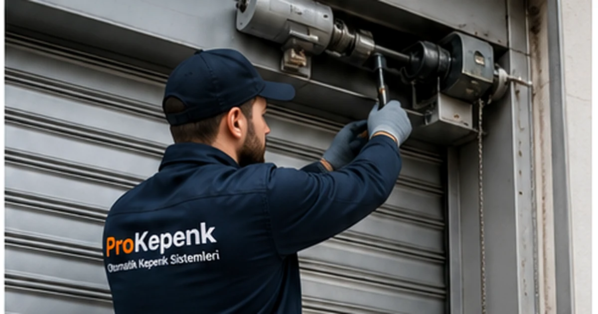 Şişli otomatik kepenk tamiri sırasında motor ve üst mekanizmayı kontrol eden teknik servis çalışanı