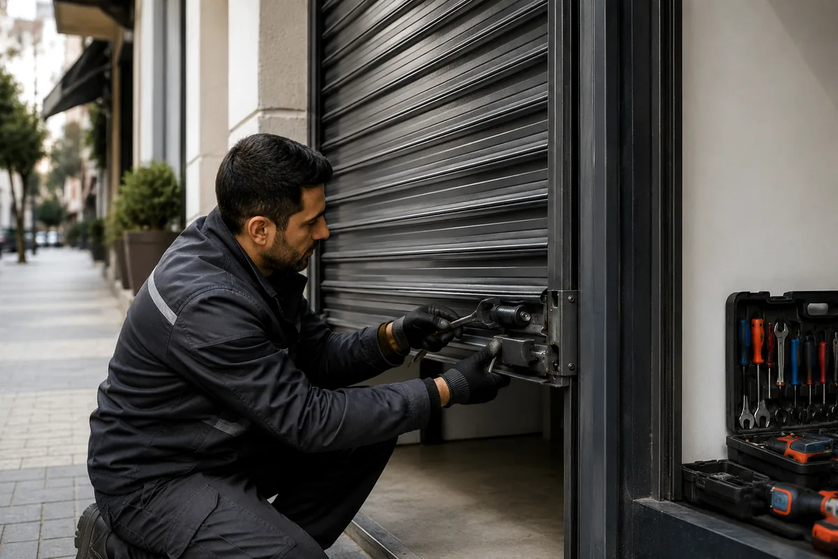 Sultanbeyli’de otomatik kepenk ray ve alt kilit mekanizmasını kontrol eden teknisyen