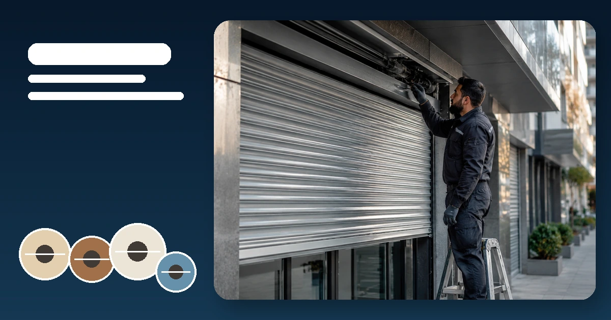Tekstilkent tekstil işletmesi girişindeki otomatik kepengi inceleyen teknik servis çalışanı