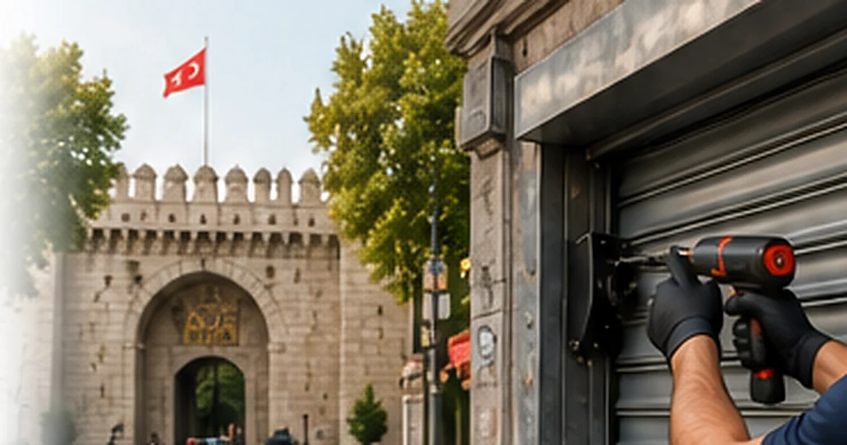 Topkapı kepenk tamiri için iş yeri kepenk sistemini kontrol eden teknisyen